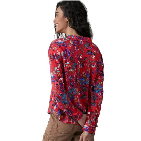 Anthropologie Super Nice Letters Elysa Bold Floral Bird Print Button Down Top XL - Picture 2 of 10